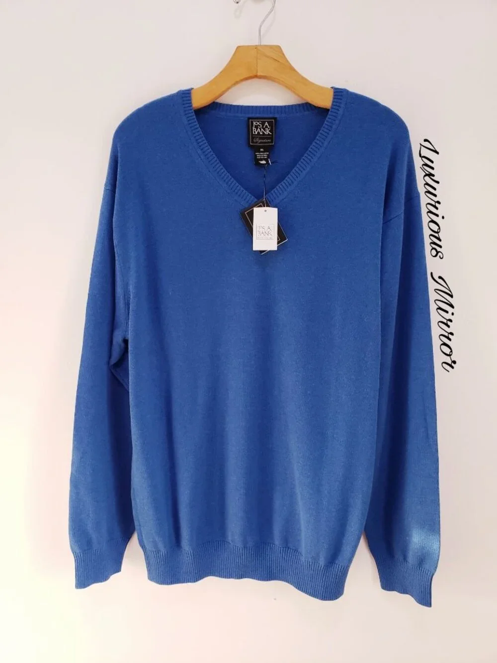 Jos A Bank Pima Cotton V-Neck Stretch Pullover Sweater Blue Men's Sz XXL NEW